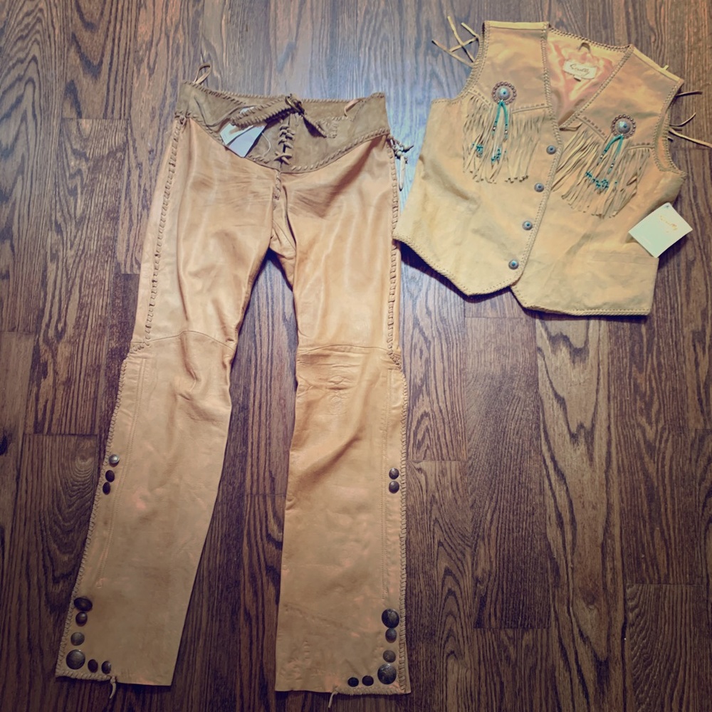 Genuine Leather vest and pants NWT